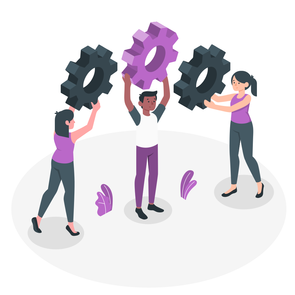 Minh hoạ nhóm người kết nối các mảnh ghép, biểu tượng dịch vụ backlink