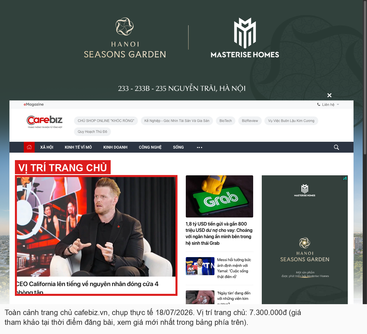 Vị trí trang chủ trên cafebiz.vn