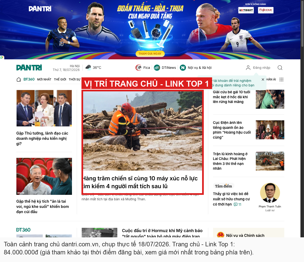 Minh hoạ vị trí trang chủ Link Top 1 dantri.com.vn cho bài PR