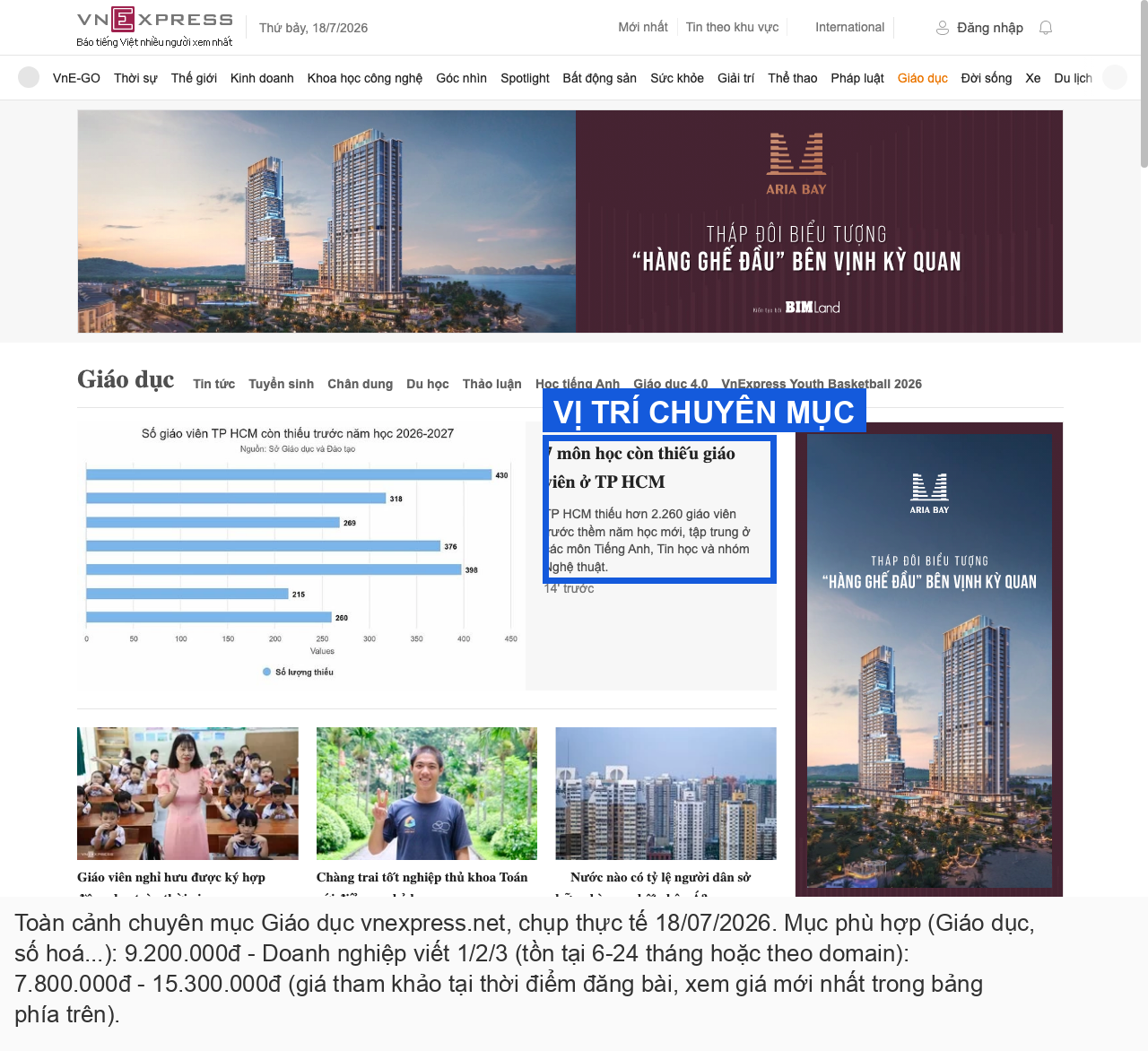Minh hoạ vị trí chuyên mục Giáo dục vnexpress.net cho bài PR