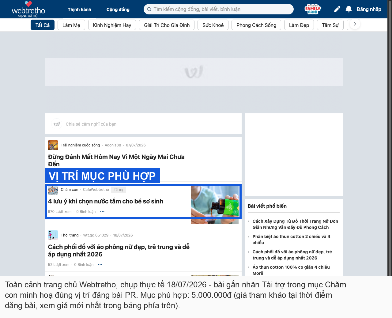 Minh hoạ vị trí mục phù hợp Webtretho cho bài PR
