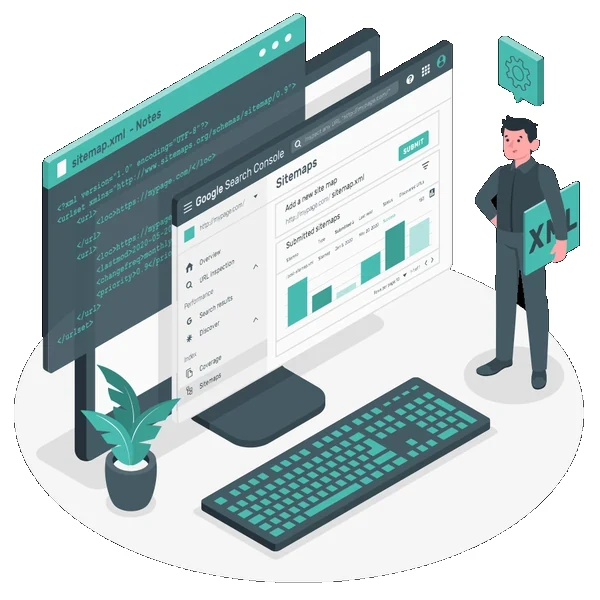 Sơ đồ minh hoạ sitemap XML và Google Search Console cho quản lý schema markup