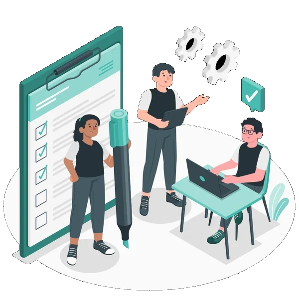 Minh hoạ nhóm làm việc hoàn thành checklist 8 bước SEO hình ảnh