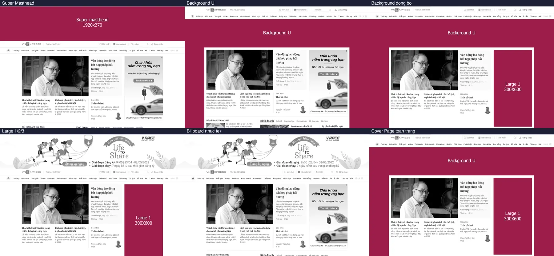 Minh hoạ vị trí banner trang chủ VnExpress